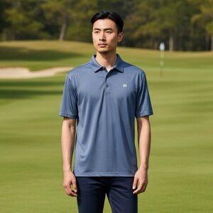 Travis Mathew Golf Polo Shirt Denim Blue Activewear EUC